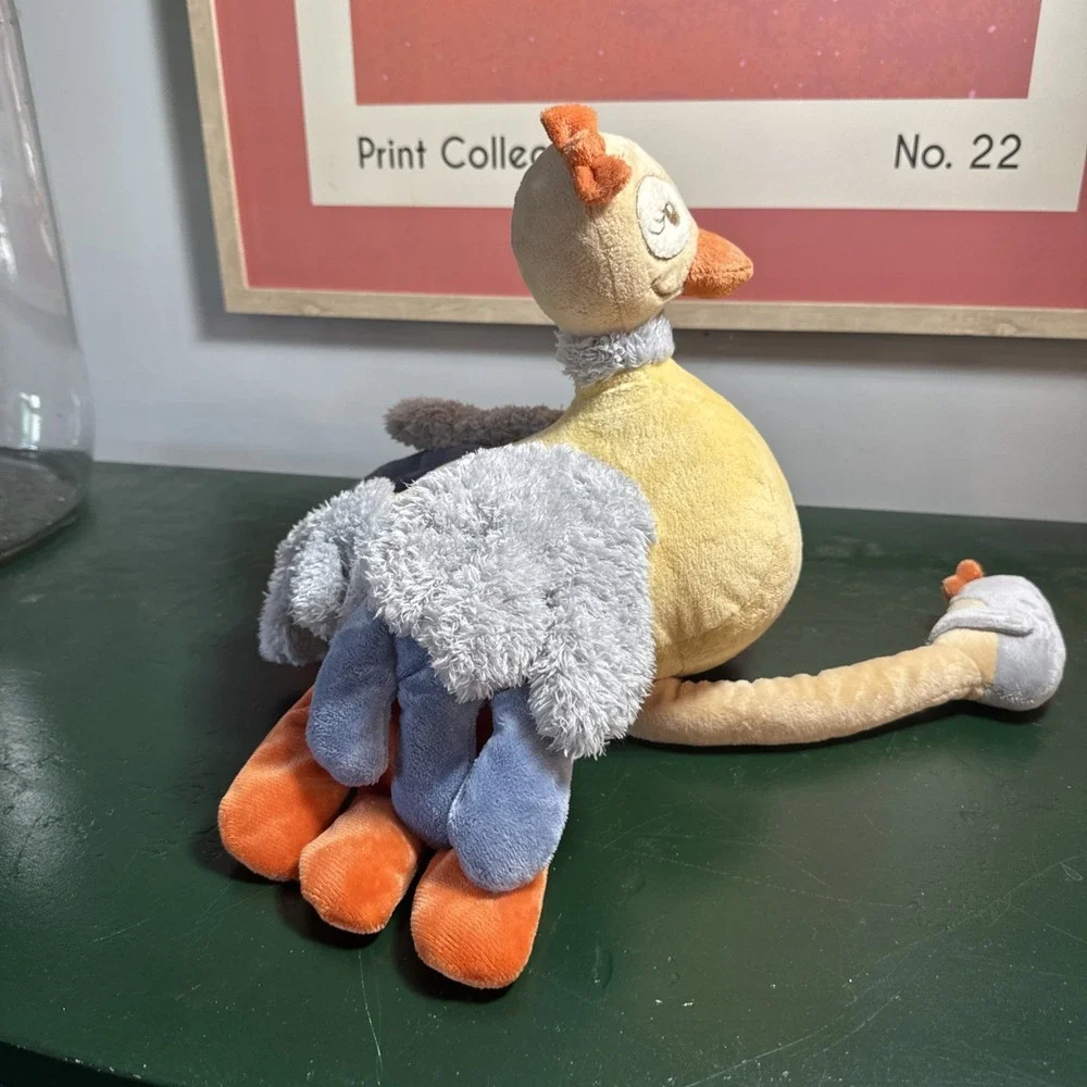 Noukies Noukie's Stuffed Plush Peacock Bird Turkey Gray Orange Yellow